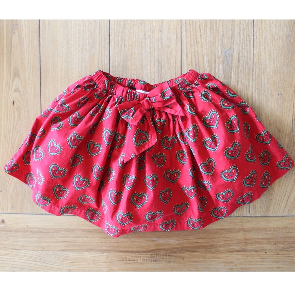 Hanna Andersson Heart Print Tulle Poof Pull On Skirt with Matching Bow 100cm 4Y